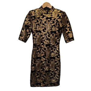 Alice + Olivia Inka Sequin Party Dress Black Velvet Gold Size 4 Party NYE